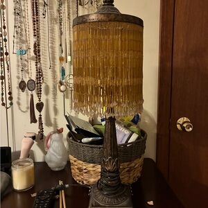 Vintage Beaded Table Lamp - Gold